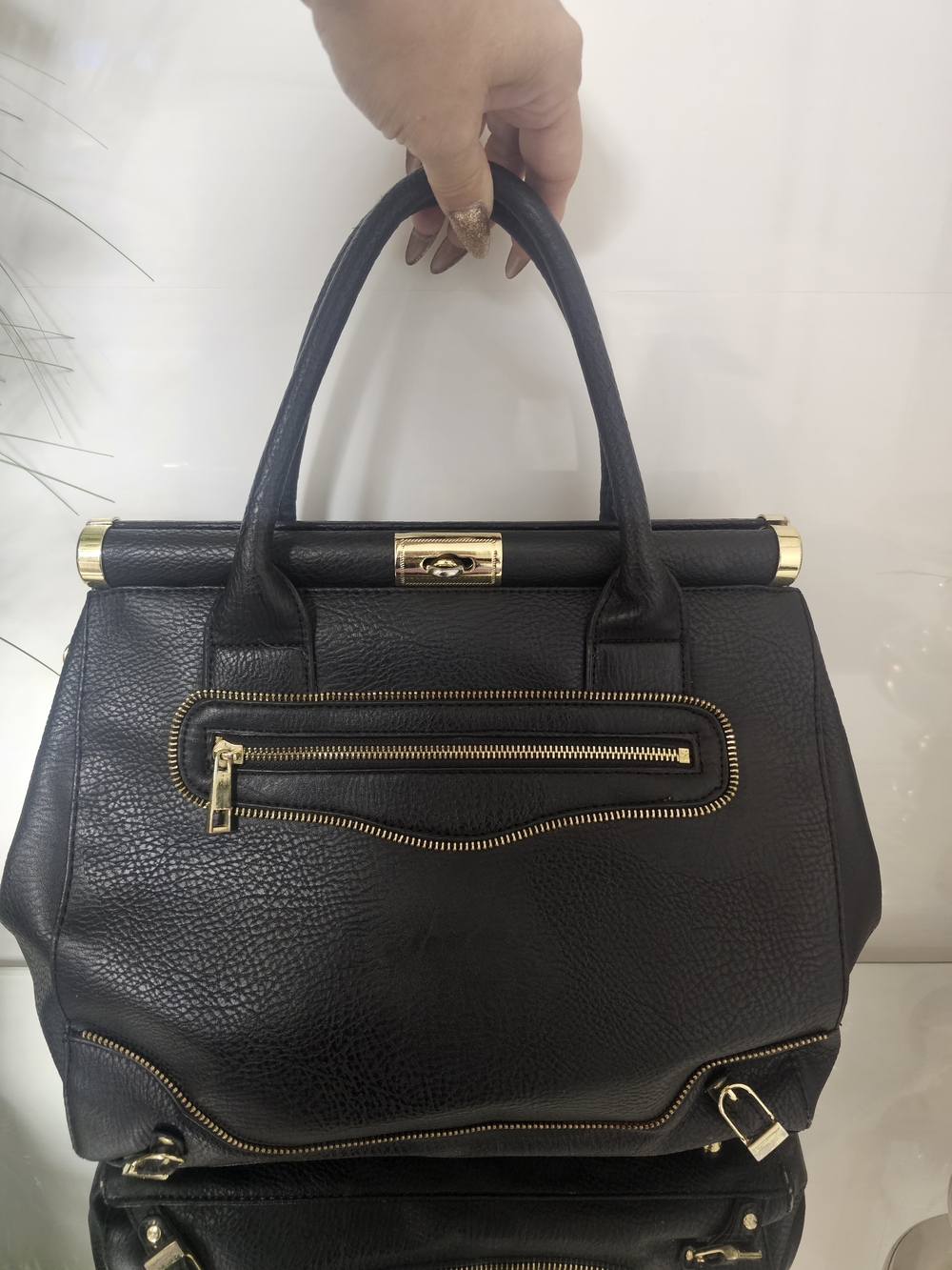 Olivia + Joy Black Satchel with Gold Hardware